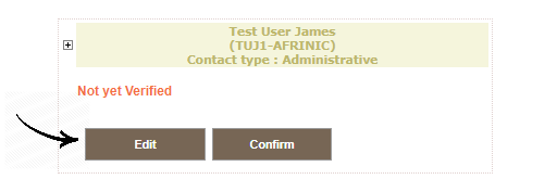 Contact card with an arrow pointing to the Edit button
