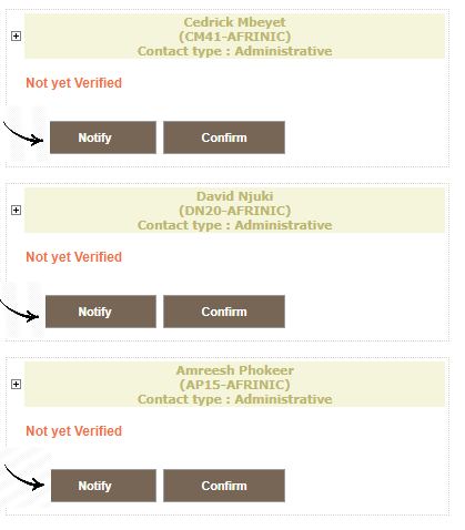Contact cards with arrows pointing to the Notify buttons