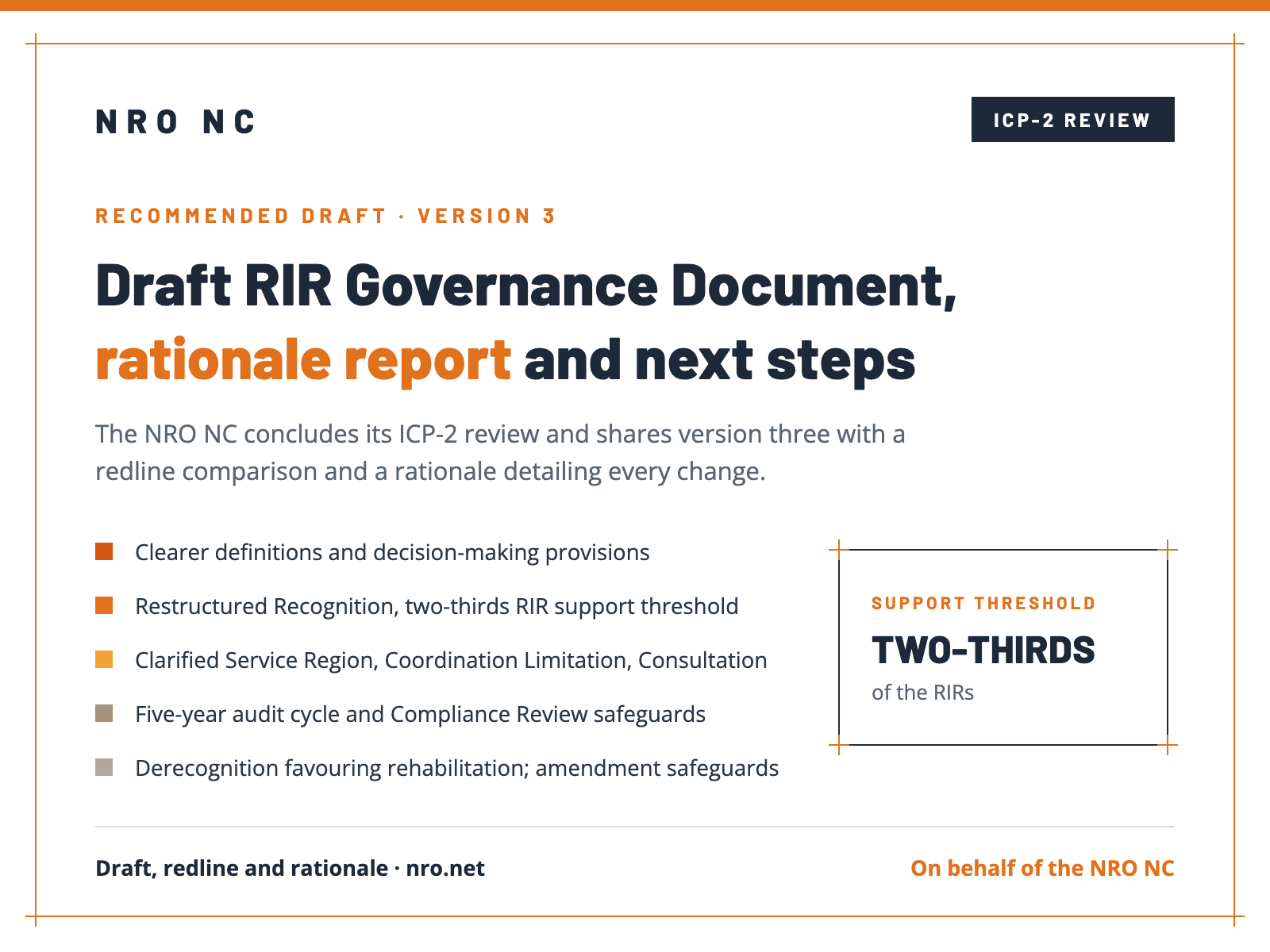 Draft RIR Governance Document, Rationale Report, and Next Steps